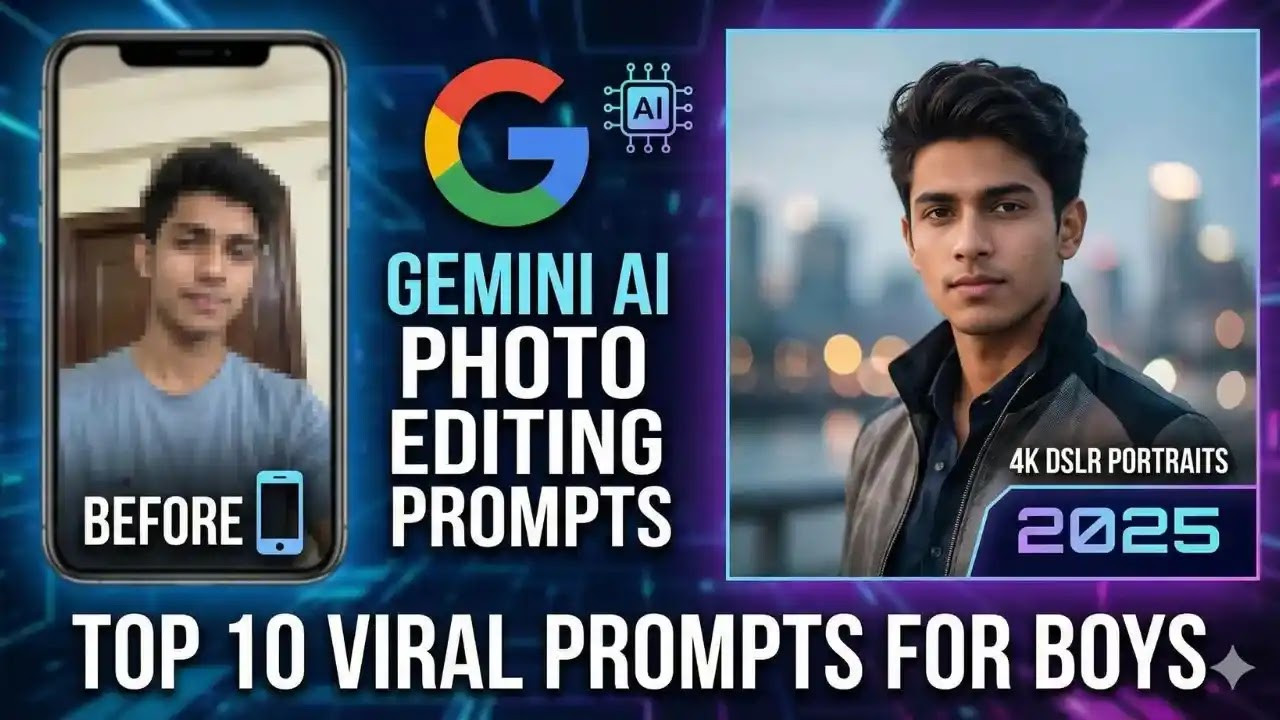 Top 10 Viral Gemini AI Photo Editing Prompts for Boys: Create 4K DSLR Portraits (2025)